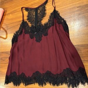 Stunning GoldHawk silk and lace camisole in burgundy and black. Like NEW!